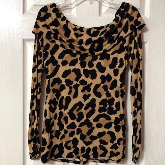 Leopard Blouse Size Small Long Sleeve Scoop Neck Women's - Picture 5 of 7